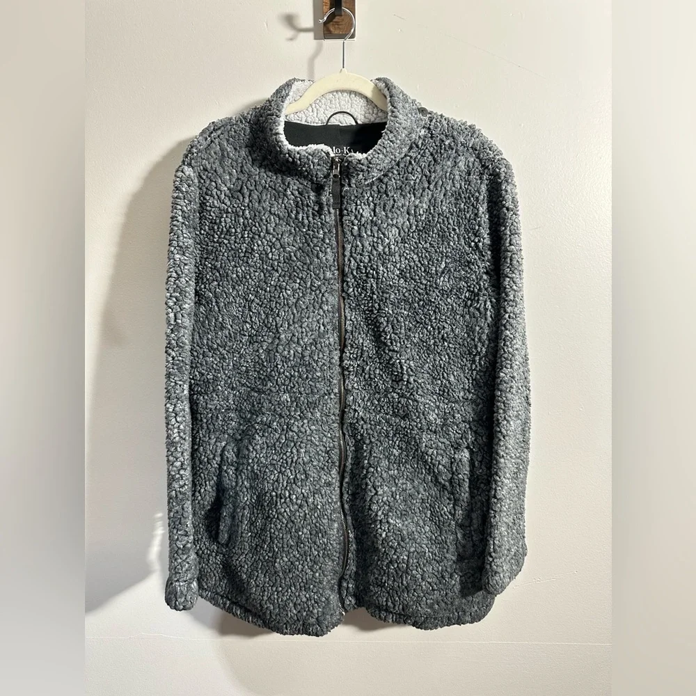 Mo-Ka Women’s XL Fluffy Sherpa Gray Winter Warm Full Zip Jacket | SKU 0384